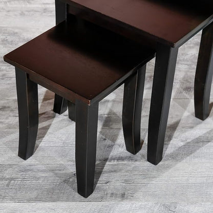 DTY Indoor Living 3-Piece Nesting Tables - Wooden Table Set of 3 for Living Room - Stackable Tables with Sleek Espresso Finish for Stylish and Space-Saving Home Furniture