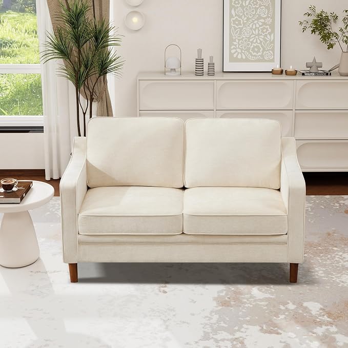 Kingfun 60" Chenille Sofa, Loveseat Couch, Mid Century Modern Love Seat Couches with Solid Wood Frame for Living Room Bedroom