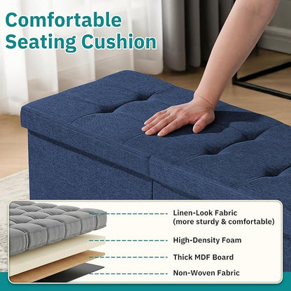 30-INCH Storage Ottoman Bench, Footrest with Storage, End of Bed Bench Coffee Table for Living Room, Bedroom, Entryway, Dark Blue