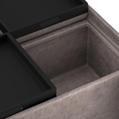 SIMPLIHOME Avalon Wide Contemporary Square Coffee Table Storage Ottoman, Distressed Grey Taupe, Table Ottoman
