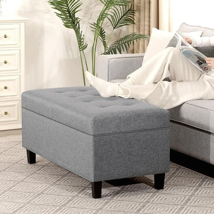 Asense Storage Ottoman Bench, 40 Inches Storage Bench,Foot Rest with Legs,Tufted Ottomans with Safety Hinge,End of Bed Bench for Bedroom,Living Room,Entryway