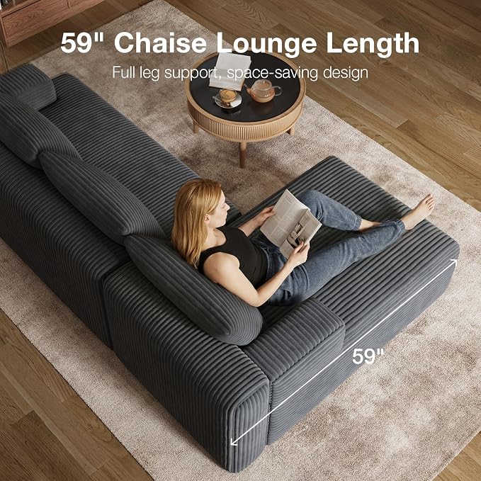 Novilla L-Shape Sectional Couches for Living Room with Smarts Coil® Support, 3 Seater Sectional Sofas for Living Room Bedroom, Corduroy Cloud Couch Sectional, No Assembly(Dark Grey, Right Hand Facing)