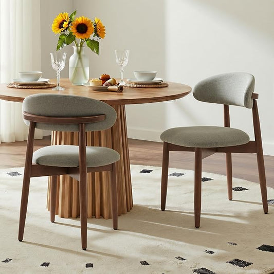 COLAMY Mid-Century Modern Wooden Dining Chair Set of 2, Indoor Upholstered Kitchen Chairs with 2.6" Cozy Padded Seat, Walnut Finish Side Dining Chair, [Green]