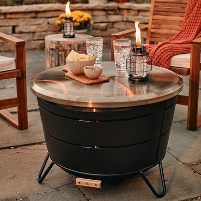 TIKI Reunion Tabletop Fire Pit Cover – 28.5" Durable 304 Stainless Steel Lid – Weather-Resistant Outdoor Fire Pit Protection – Converts Fire Pit into Table – Patio & Backyard Accessory, Gold