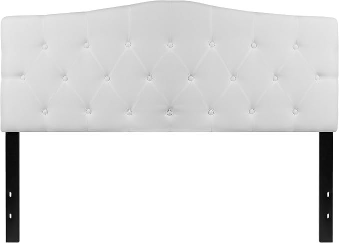 EMMA + OLIVER Tufted Upholstered Queen Size Headboard in White Fabric
