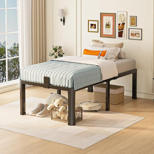 Yitong Angel 18 inch Twin XL Bed Frame with Round Corner Legs Mattress Slide Stopper,3500 lbs Heavy Duty Metal Platform,No Box Spring Needed,Easy Assembly,Noise Free