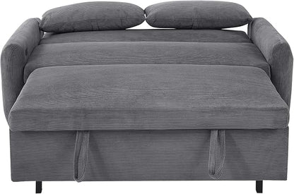 ERYE 57.5-Inch Loveseat Sofa with Pull Out Sleeper Couch Bed, Comfy Corduroy Upholstered Love Seat Sofa Convertible Sleeper Sofabed,Lounge Recliner Chaise Daybed | USB Charging Ports