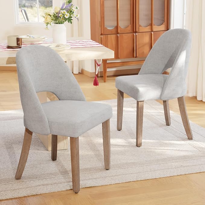 Wooden Dining Chairs Set of 6, Upholstered Modern Chenille Dining Room Chair Kitchen Chairs, Comfy Farmhouse Dinner Chair for Kitchen Dining Room, Grey