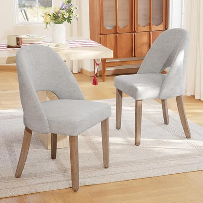 Wooden Dining Chairs Set of 6, Upholstered Modern Chenille Dining Room Chair Kitchen Chairs, Comfy Farmhouse Dinner Chair for Kitchen Dining Room, Grey