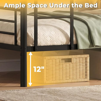Bunk Bed Twin Over Twin, Metal Bunk Bed with Front Ladder and Safety Guardrail, Space-Saving Twin Bunk Beds for Kids, Teens & Adults, No Box Spring (Front Laddder, Black)