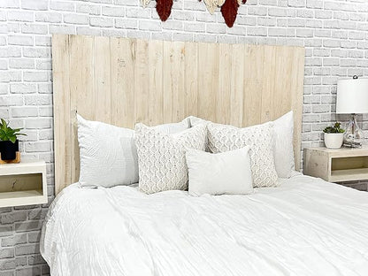 Barn Walls Antique White Headboard, Farmhouse Design, Solid Wood Headboard, Floating Panels, Wall Mount, Adjustable Height, Easy Assembly, King Size