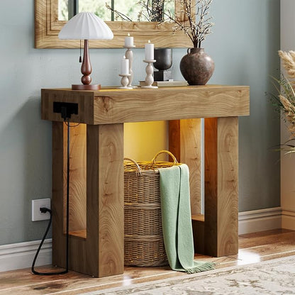 Unikito 39" Entryway Table with Socket and Sensor Light, Narrow Console Table with Storage Behind Couch, Farmhouse Entryway Table for Hallway, Behind The Couch, Living Room, Foyer
