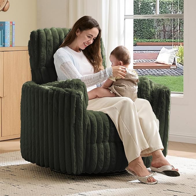 Jocisland Power Recliner Nursery Chair for Adults, Electric Swivel Rocking Glider with USB & Type-C, Soft Fabric Armchair with 2 Pillows, Cozy Reclining Sofa for Living Room, Bedroom, Green