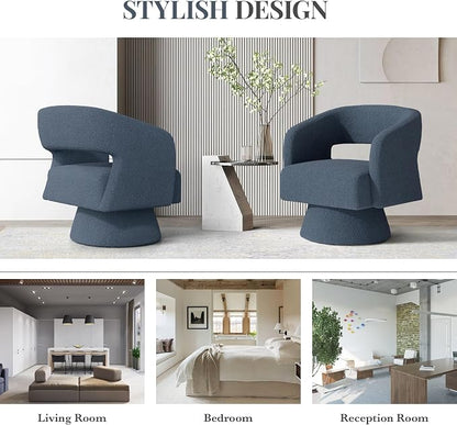 Swivel Barrel Accent Chair,Oversized Teddy Upholstered Round Swivel Chair,Modern Luxury 360 Degree Living Room Vanity Chair for Bedroom Office,Blue