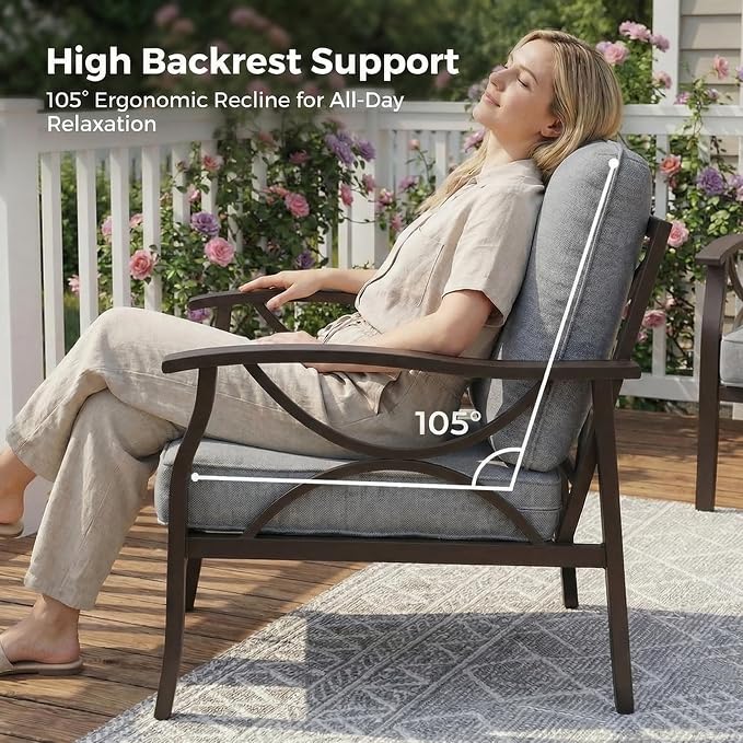 RoyalCraft Outdoor Patio Furniture Set, 7 Seats Outdoor Patio Set with 4" Thick Cushion, All-Weather Metal Patio Sofa with Coffee Table, Outdoor Sectional Furniture for Backyard Porch, Khaki&Grey