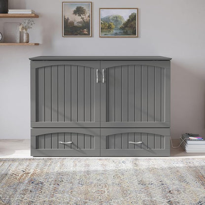 AFI, Southampton Murphy Bed Chest Full with 6" Mattress, Built-in USB Charger & Storage Drawer, Grey