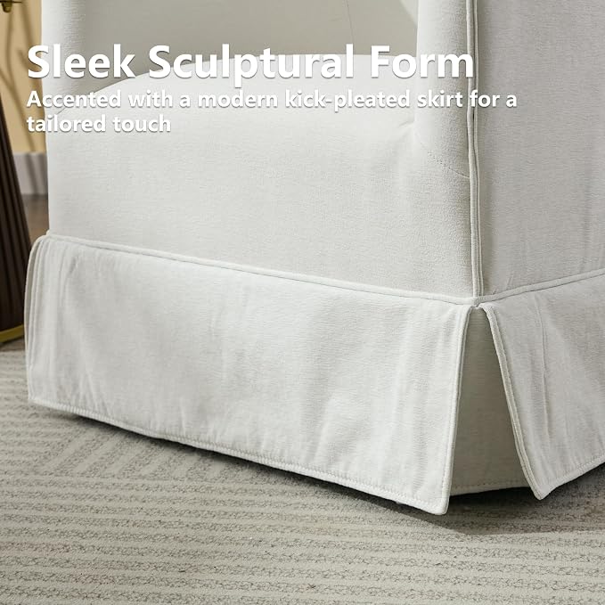 Swivel Accent Chairs Set of 2 for Living Room, 360° Upholstered Barrel Swivel Chairs with Skirted Base, Modern Linen Armchairs for Bedroom, Reading Nook, Small Space, White