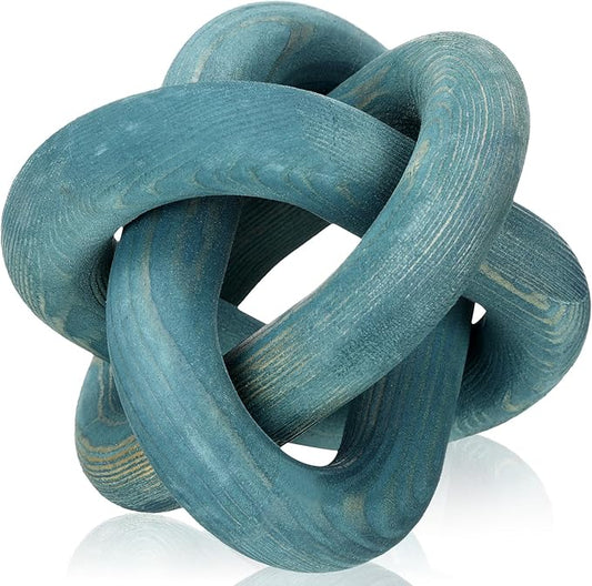 Yalikop 3 Link Wood Knot Decor Rustic Home Décor Accents Hand Carved Coffee Table Decoration, Boho Chain Link Decoration, Modern Shelf, Rustic Objects for Home Living Room Bedroom(Blue)