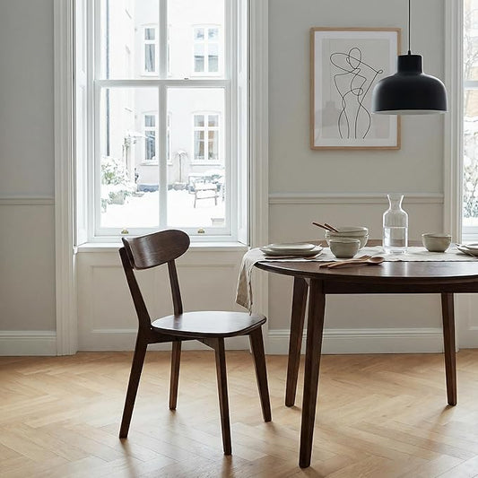 100% Solid Wood Dining Chairs,Mid Century Modern Dining Chairs with Comfortable Curved Backrest,Wood Chairs for Kitchen,Dining Room (1, Walnut Color)
