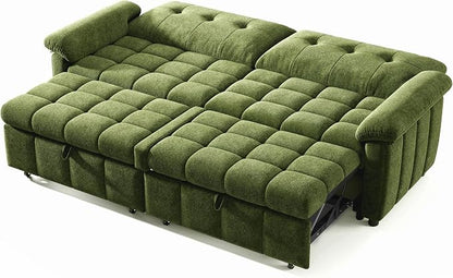 Jocisland 93” 4-in-1 Convertible Sofa Bed, Full Size Cloud Sleeper Sofa, Tufted Chenille, 5-Position Adjustable Backrest, 10-Minute Tool-Free Assembly, Couches for Living Room Guest Room, Green