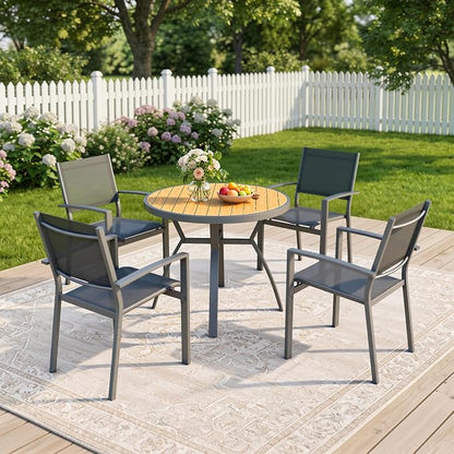 Aluminum Outdoor Table for All-Weather, 35.4" Patio Tables with Heavy Duty HDPS Round Tabletop, Outside Table with Quick-Drying Slatted Design for Patio, Garden, Deck, Porch, Poolside, Backyard