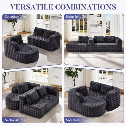 Hobestluk Modular Sectional Sofa Couches L-Shape Couch 3 Seat Modular Sofa Memory Foam Sectional Couches for Living Room, Cloud Couch (Round Ash Grey, 96", Right Hand Facing)