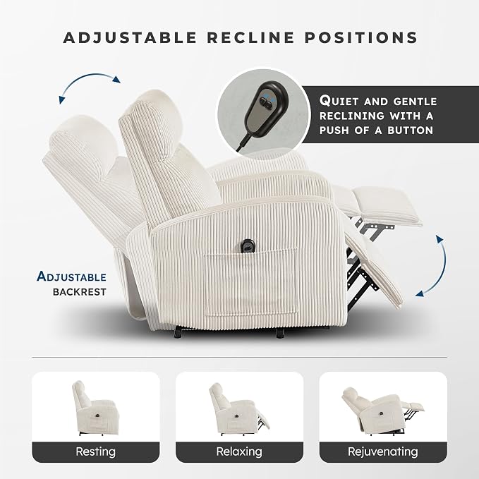 Lexicon Power Lift Recliner Chair for Elderly with Remote Control, Gentle Lift Motion, Side Pocket Armrest, Corduroy Upholstered Electric Recliner for Living Room/Bedroom, Easy Assembly, Beige