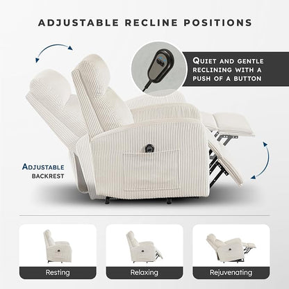 Lexicon Power Lift Recliner Chair for Elderly with Remote Control, Gentle Lift Motion, Side Pocket Armrest, Corduroy Upholstered Electric Recliner for Living Room/Bedroom, Easy Assembly, Beige