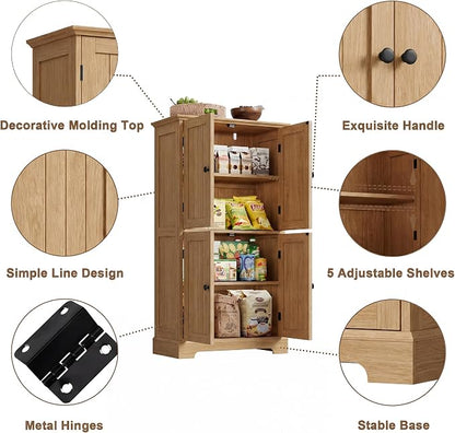 ChooChoo Bathroom Floor Cabinet, Modern Bathroom Storage Cabinet with 4 Doors and Adjustable Shelves, Freestanding Cupboard for Living Room, Natural