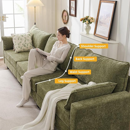 176'' Modular Sectional Sofa with All Seats Storage,Sleeper Sofa Bed with Throw Pillow,Loveseat Couches for Living Room,Bedroom,Removable Cover,Chenille,Green