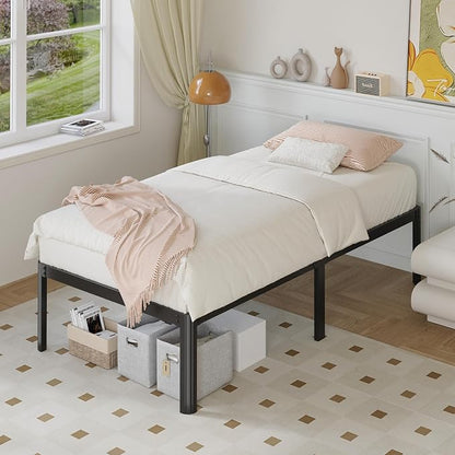 Yicensen 14 Inch Twin Bed Frames Rounded Corner Legs Heavy Duty Platform Twin Metal Bed Frame for Kids, Easy Assembly, Noise Free, No Box Spring Needed, Black.
