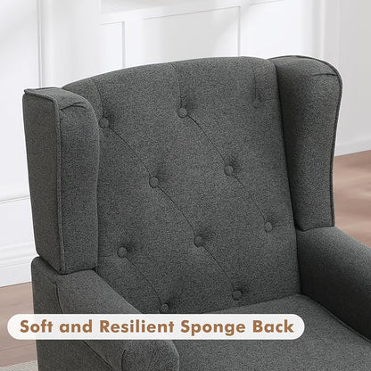 Accent Chair for Living Room, Mid Century Modern Upholstered Armchair, Wingback Chair with Tufted High Back and Solid Legs, Comfy Side Chairs Single Sofa for Bedroom, Dark Grey