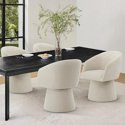 KISLOT Swivel Dining Chairs Set of 4, Upholstered Mid Century Modern Deskchair with Barrel Back, Linen Fabric Kitchen Chairs for Dining Room, Bedroom, Dressing Room, Linen