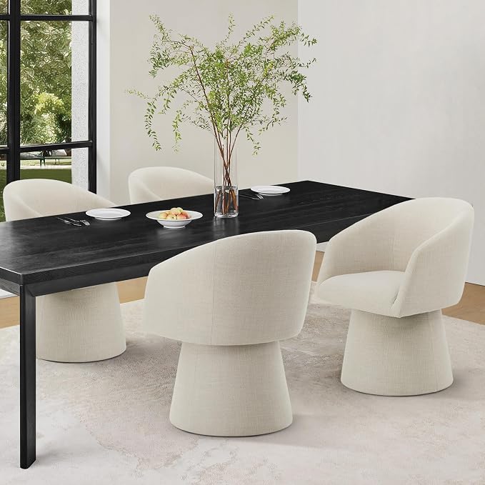 KISLOT Swivel Dining Chairs Set of 1, Upholstered Mid Century Modern Deskchair with Barrel Back, Linen Fabric Kitchen Chairs for Dining Room, Bedroom, Dressing Room, Linen