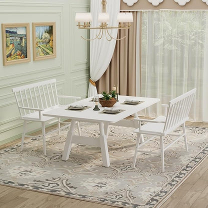 APRTAT Bamboo Entryway Bench, Dining Bench with Spindle Back (White) | Natural Bamboo & H-Shaped Support, Spindle Back, Ideal for entryways, bedrooms, outdoor settings, Easy Assembly & Clean