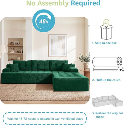 Hobestluk Modular Sectional Sofa Couches L-Shape Couch 3 Seat Modular Sofa Memory Foam Sectional Couches for Living Room, Cloud Couch (Emerald Corduroy, 108", Right Hand Facing)