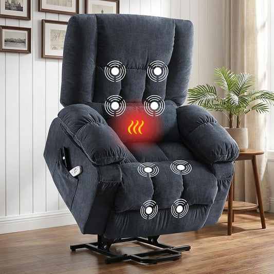 BOSMILLER Power Lift Recliner Chair with Massage and Heat for Elderly,Electric Lift Chair with USB Charging Runction and Side Pockets, Suitable for Living Rooms and bedrooms,Blue