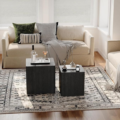 Nesting Coffee Table Set of 2, Modern Coffee Table and End Table Sets, Small Wooden Nesting Side Tables for Living Room Bedroom Apartment(Black)