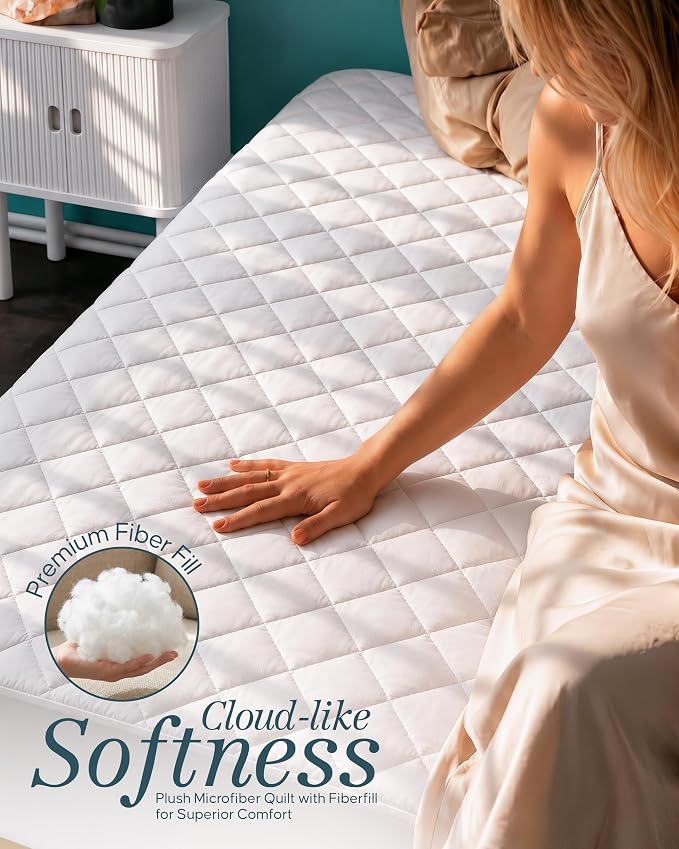 Quilted Fitted Mattress Pad, Super Queen Mattress Protector Topper with Deep Pocket Stretches up to 16 Inches, Machine Washable Mattress Cover by Utopia Bedding (White)