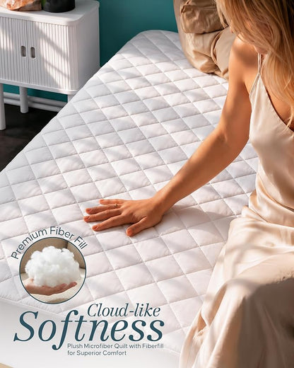 Quilted Fitted Mattress Pad, Super Queen Mattress Protector Topper with Deep Pocket Stretches up to 16 Inches, Machine Washable Mattress Cover by Utopia Bedding (White)