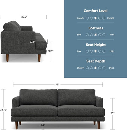 SIMPLIHOME Livingston 76" Wide x 33" High Sofa in Charcoal Grey Woven-Blend Fabric, Handcrafted Loveseat Couch for Living Room or Family Room, Mid-Century Modern Style, Solid Wood Frame