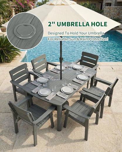 5-Piece Outdoor Dining Set, All-Weather HIPS Patio Table & Chairs for 4, Outdoor Furniture with Umbrella Hole, Ideal for Garden, Poolside, Backyard, Deck, Dark Gray