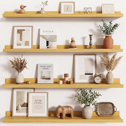 Axeman Picture Ledge Shelf | 36 Inch Oak Floating Shelves Set of 4 | Rustic Wood Wall Shelves with Lip | 36" Oak Picture Shelves for Wall with Ledge | Photo Shelves