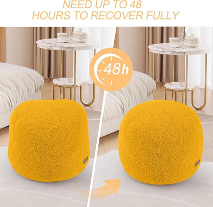 MeMoreCool Stuffed Round Pouf Ottoman Foot Rest, Floor Pouf Foot Stool with Soft Foam Chunk Filling, Small Round Ottoman Footstool Circle Footrest for Living Room, Yellow