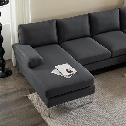 Karl home 110" Sectional Sofa U-Shaped 4-Seat Couch with Chaises Linen Fabric Upholstered for Living Room, Apartment, Office, Dark Gray