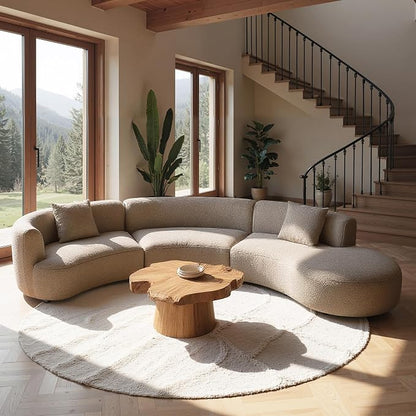 Acanva Formia Boucle Curved Sectional Sofa, 153" W Right Hand, Light Coffee | Modular Couch, Modern Minimalist, Wood Frame, For Living Room, Apartment, Home Office