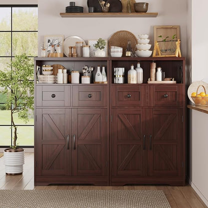Befrases Dark Brown Storage Cabinet with Drawers and Shelves, Standing Kitchen Pantry Cabinet, Floor Storage Cabinet Hutch Cupboard, Coffee Bar Station for Dining Living Room Home Office