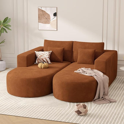 Modular Sectional Sofa Bed,Convertible Cloud Couches for Living Room,2 Chaise Corduroy Boneless Couch Sleeper Sofa Set,Oversized Chaise Lounge Chair for Bedroom,No Assembly Required,Brown 1PCS