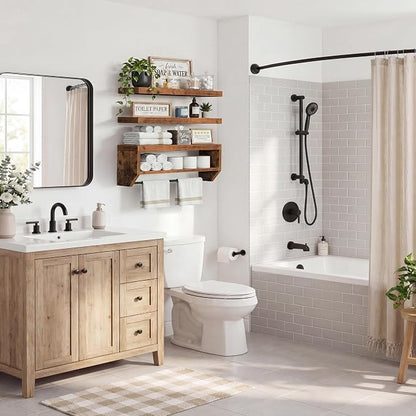 QEEIG Bathroom Floating Shelves for Wall - Shelf Over Toilet Paper Storage Farmhouse 32 inch Long Set of 3, Rustic Brown (028-80BN3)