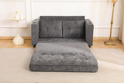 ERYE Foldable Loveseat Sofa Convertible Pull Out Sleeper Sofabed,2 Seat Tufted Upholstered Sofa Modern Convertible Sleeper Couch Bed with Cupholders and Side Pockets